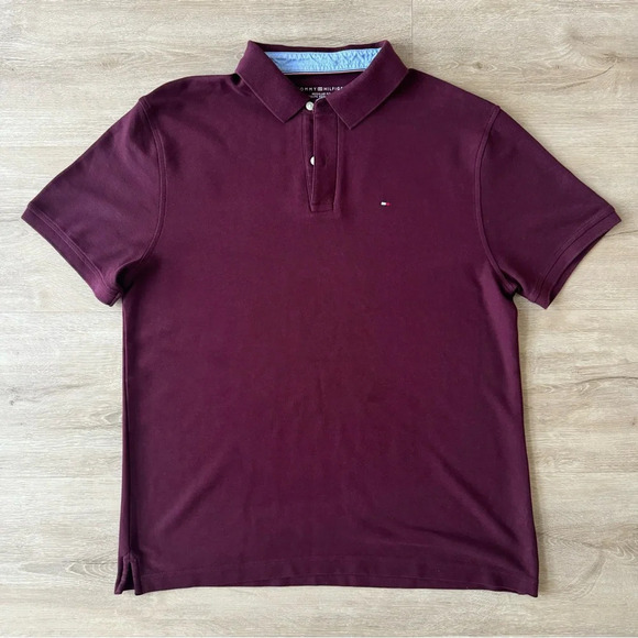 Tommy Hilfiger Men's Polo Shirt XL Burgundy Cotton Regular Fit - Picture 1 of 9